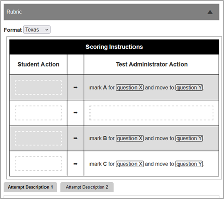 Alternate Assessment Document Editor window: Design tab: detail of Rubric section
